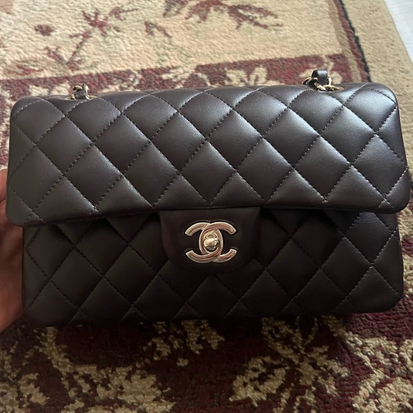 NOT AVAILABLE Chanel 21a Dark Brown Small Classic Flap Lambskin LGHW - Picture 9 of 13